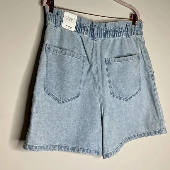NWT Zara Blue Paper-bag denim Shorts - Picture 5 of 7